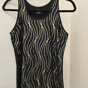 Black Sleeveless Women's Blouse With Gold And Silver Sequins